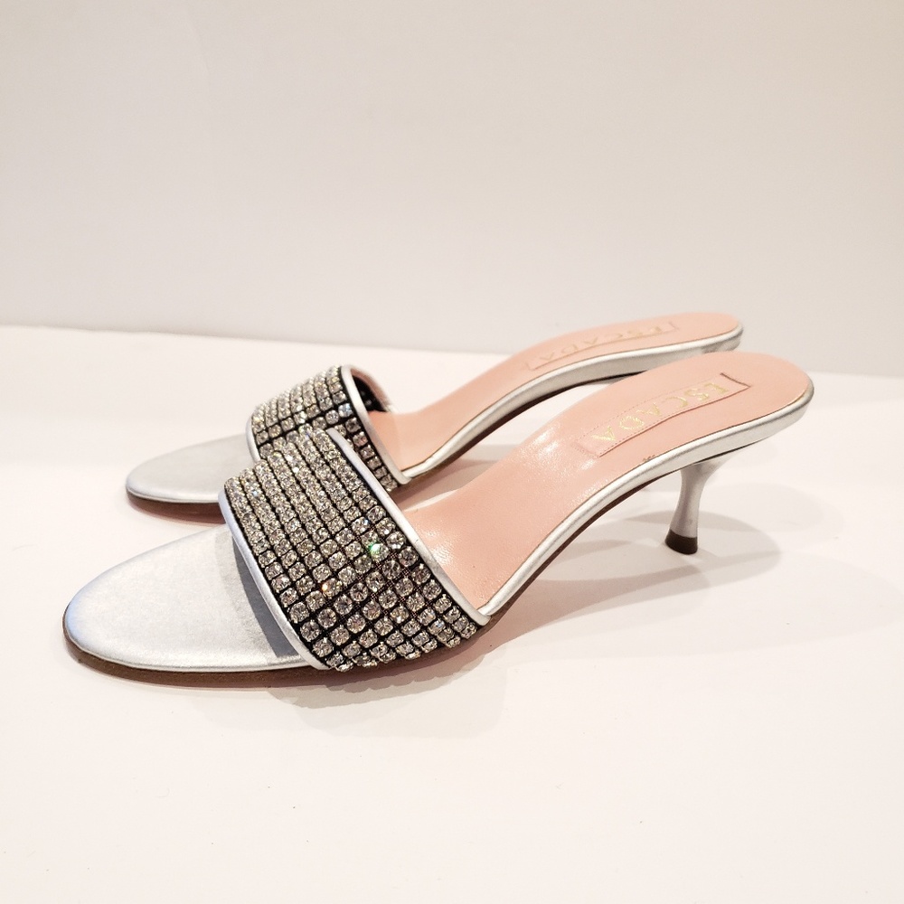 Escada silver rhinestones sandals heel 37.5